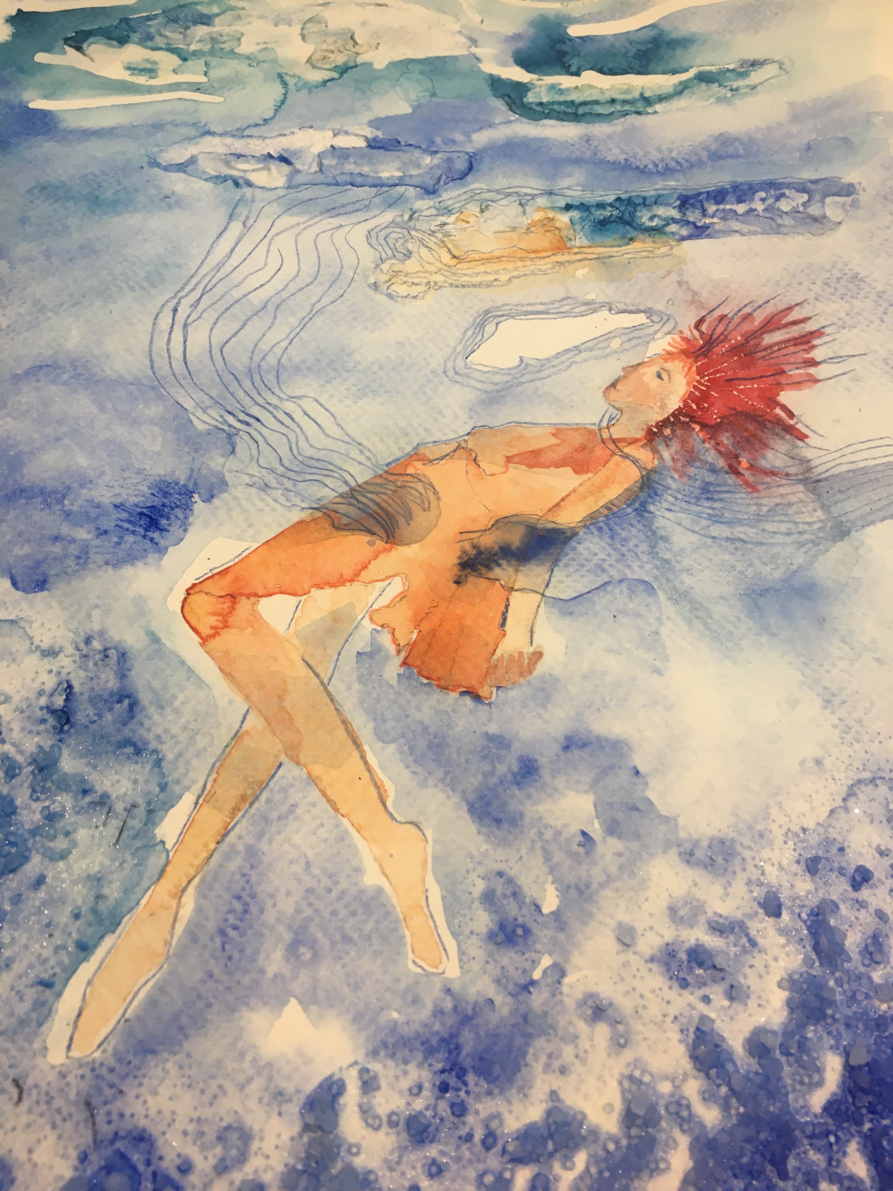 Drowning in Grace, watercolour, Watercolour