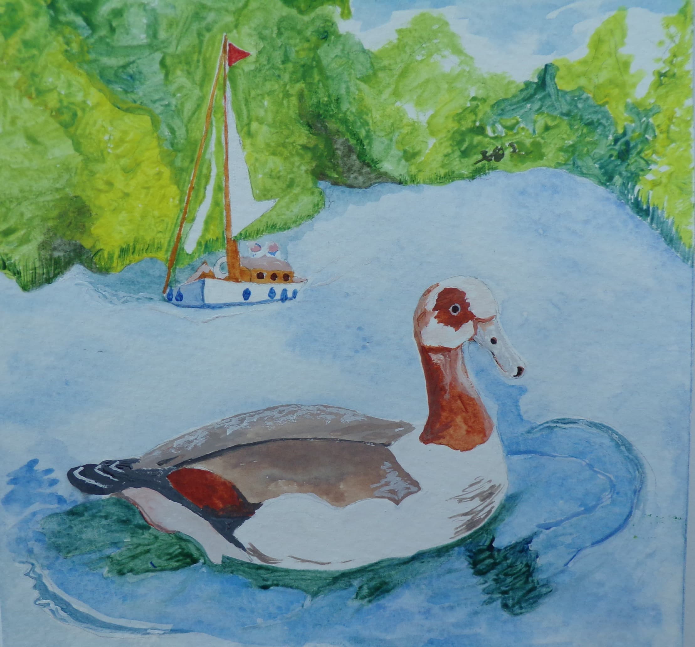 Duck 1, gouache, 6 × 6 in