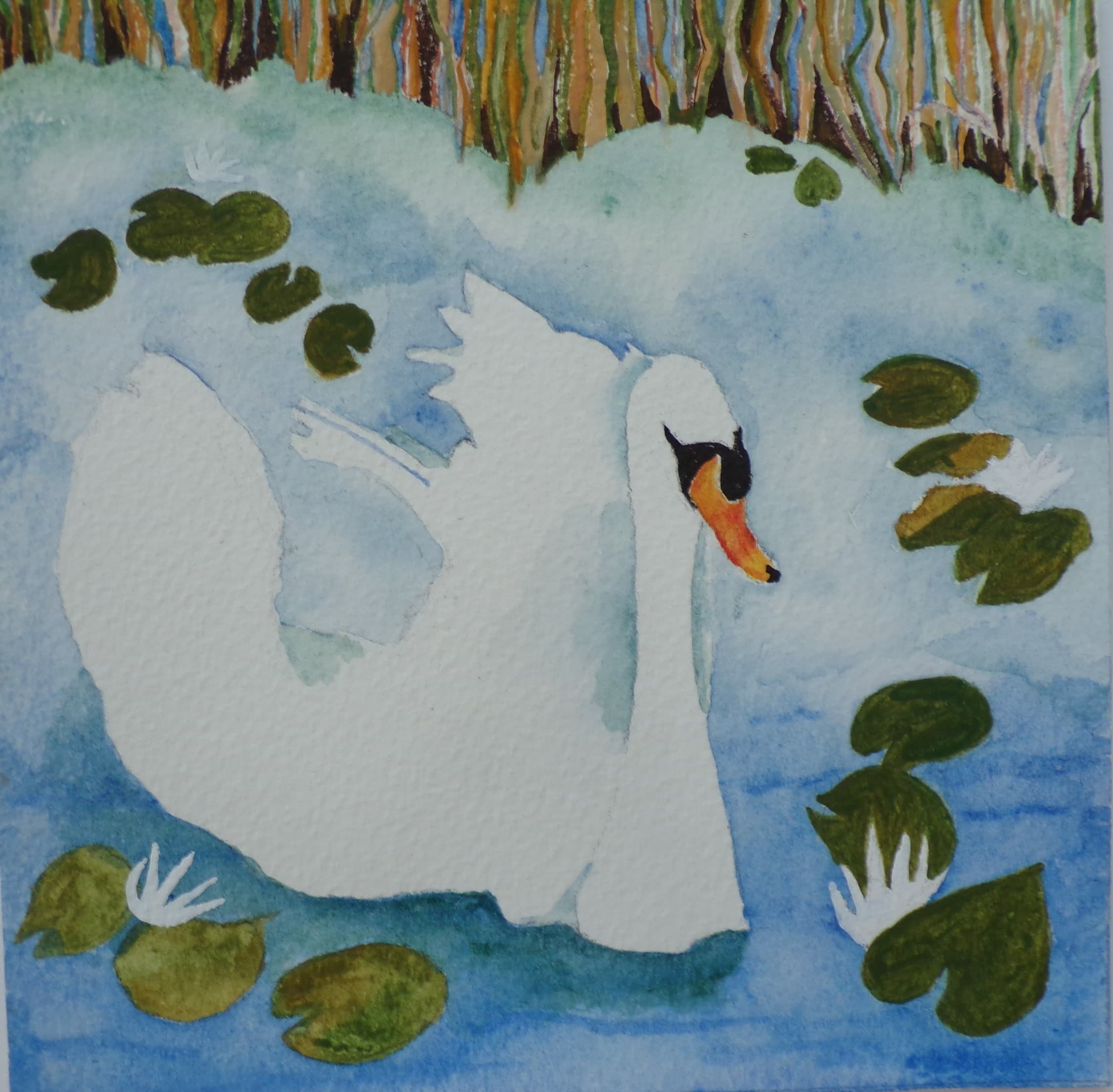 Swan 3, gouache, 6 × 6 in