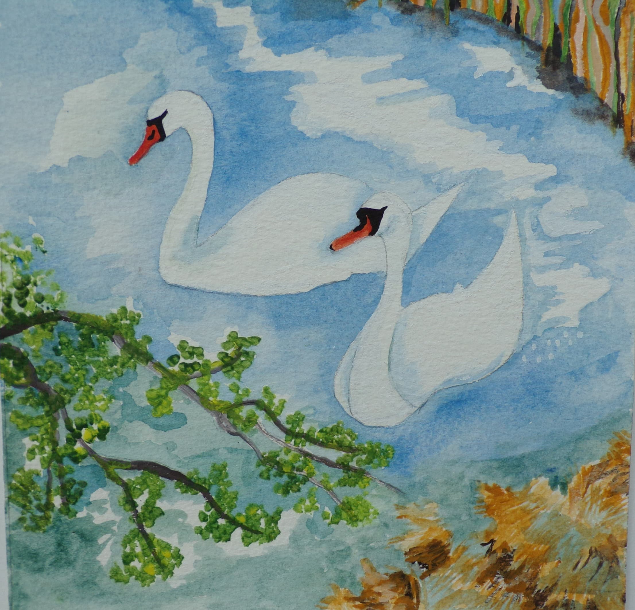 Swans 2, gouache, 6 × 6 in