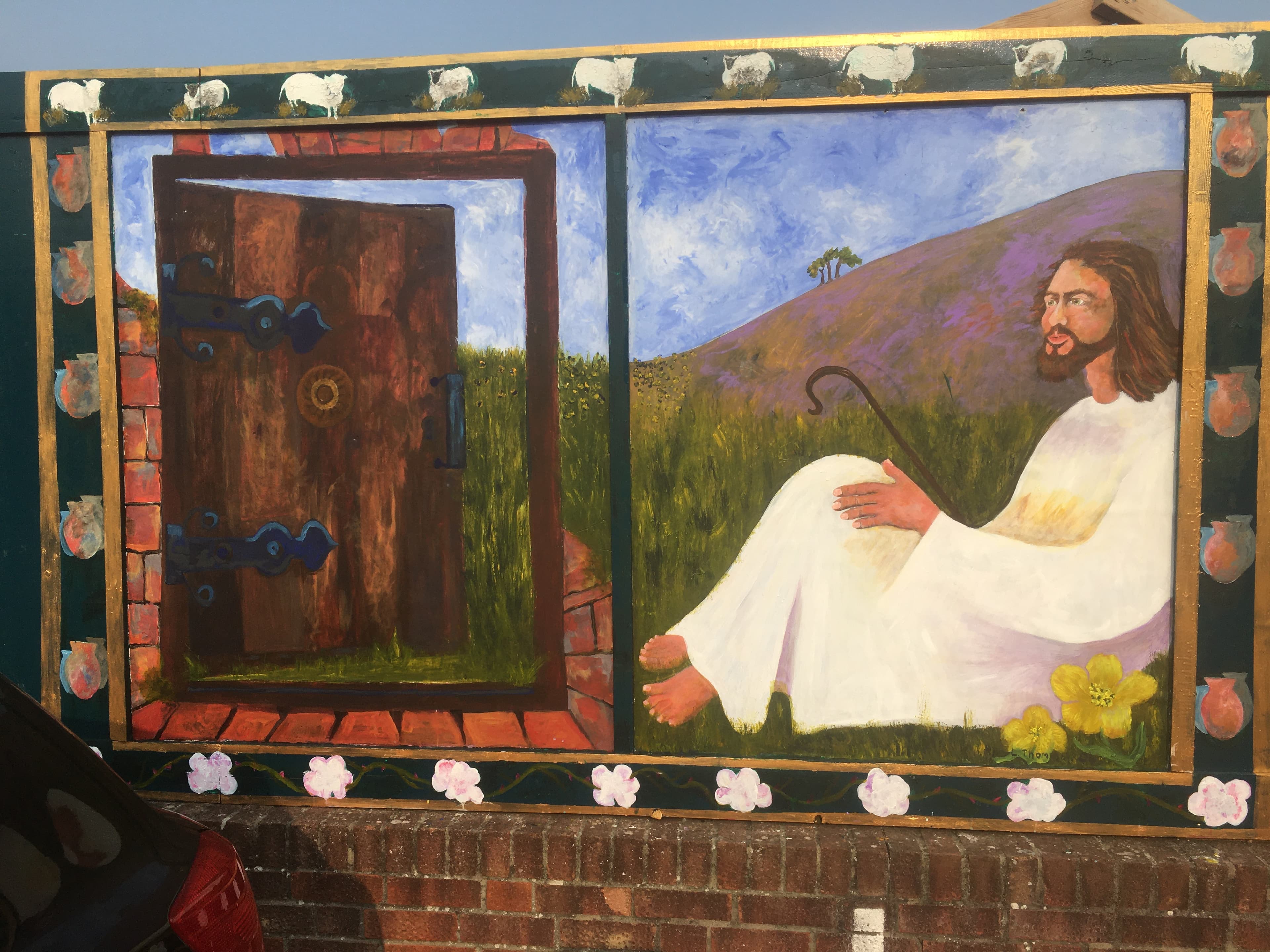 The door · The Good Shepherd, hoardings mural panel, Gosport 2024